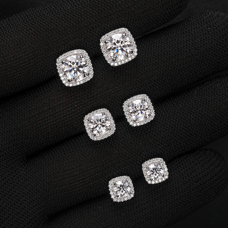 0.5CT 1CT 2CT Diamond Earrings 925 Sterling Silver Bling Moissanite Studs Earrings Jewelry for Men Women Nice Gift