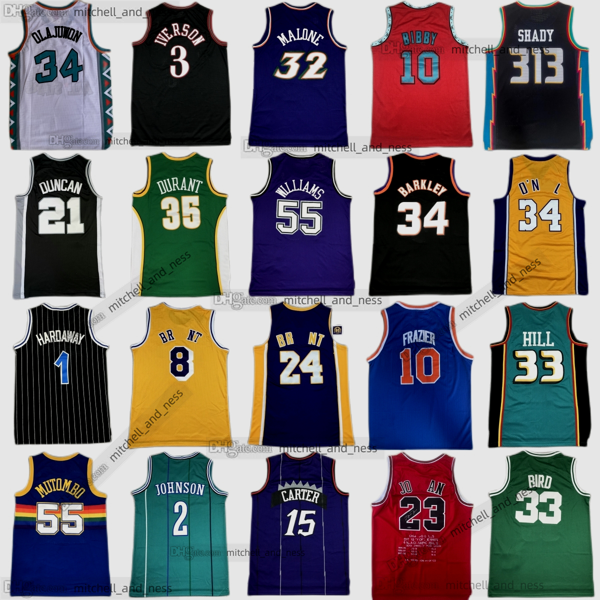 Classic Retro Bryant Basketball Jersey Carter Iverson Garnett Bird Johnson Rose Rodman Hill McGrady Bibby Ewing Nash Williams Duncan Payton Kemp Durant Malone Wade