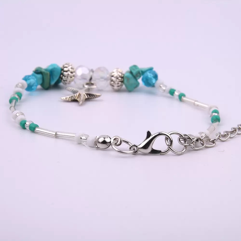 Boho Hadmade Starfish Anklet for Women Adjustable turquoise Charm Beads Anklets Bracelets Fashion Summer Foot Jewelry Wholesale