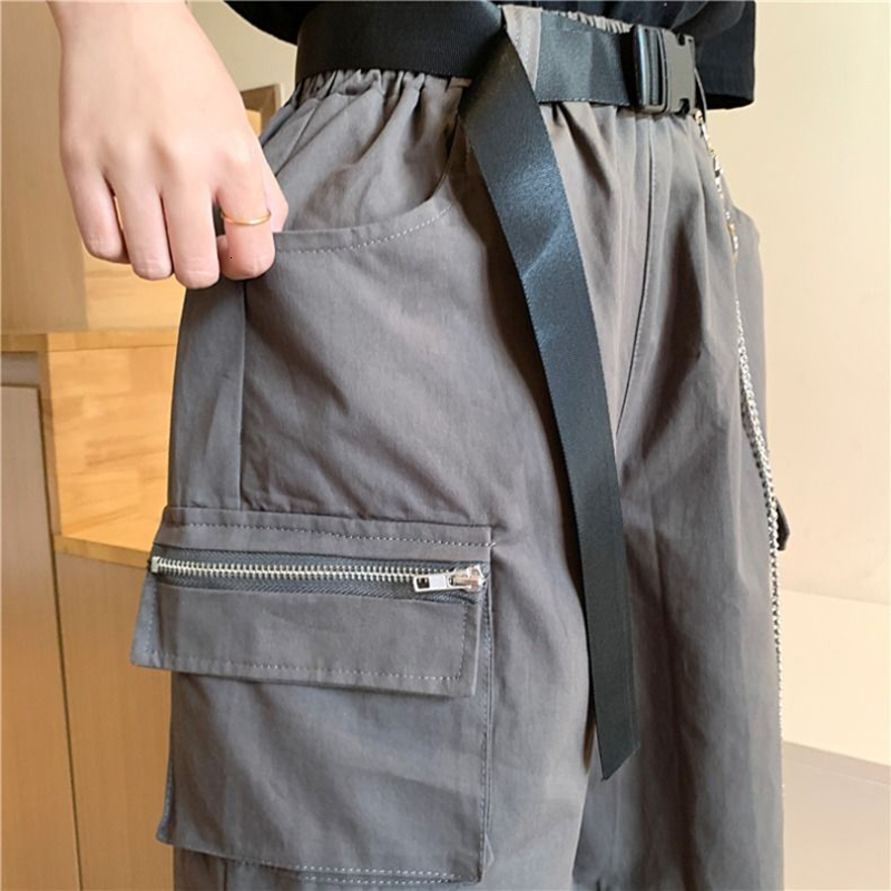 Women's Shorts Rimocy Harajuku Chain Cargo Shorts Women Summer Big Pockets Wide Leg Shorts Woman Black High Waist Streetwear Shorts Female 230325