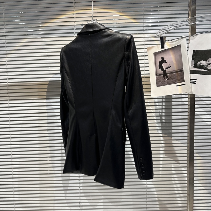 Women's Jackets BORVEMAYS 2023 Spring Fashion Trend Black Coat Lapel Single Button Solid Color PU Leather Loose Allmatch Jacket Women 230324