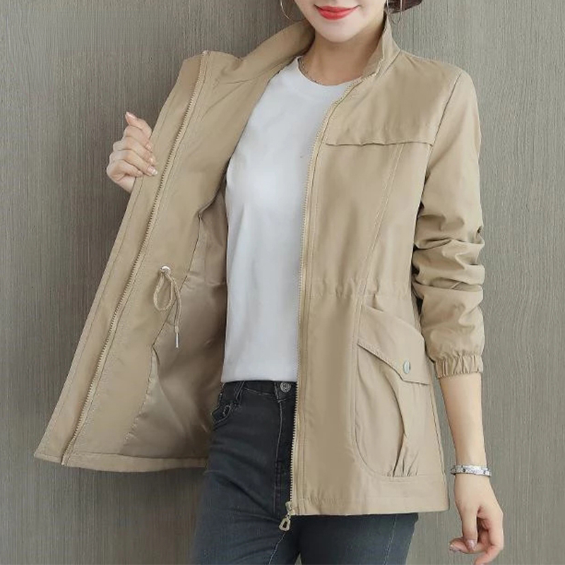 Women's Jackets Double Layer Trench Coat Fall Casual Slim Stand Collar Ladies Jacket 230325