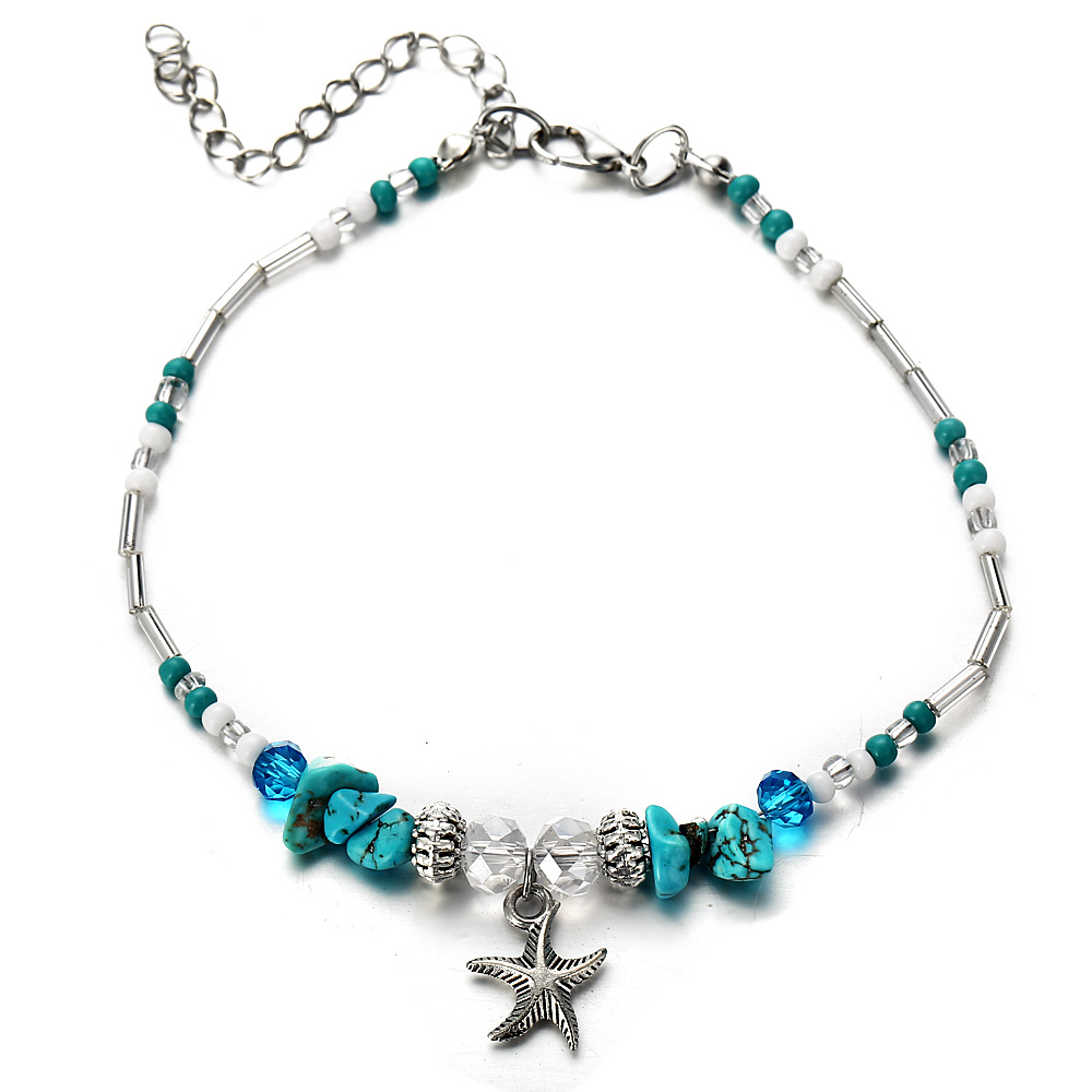 Boho Hadmade Starfish Anklet for Women Adjustable turquoise Charm Beads Anklets Bracelets Fashion Summer Foot Jewelry Wholesale