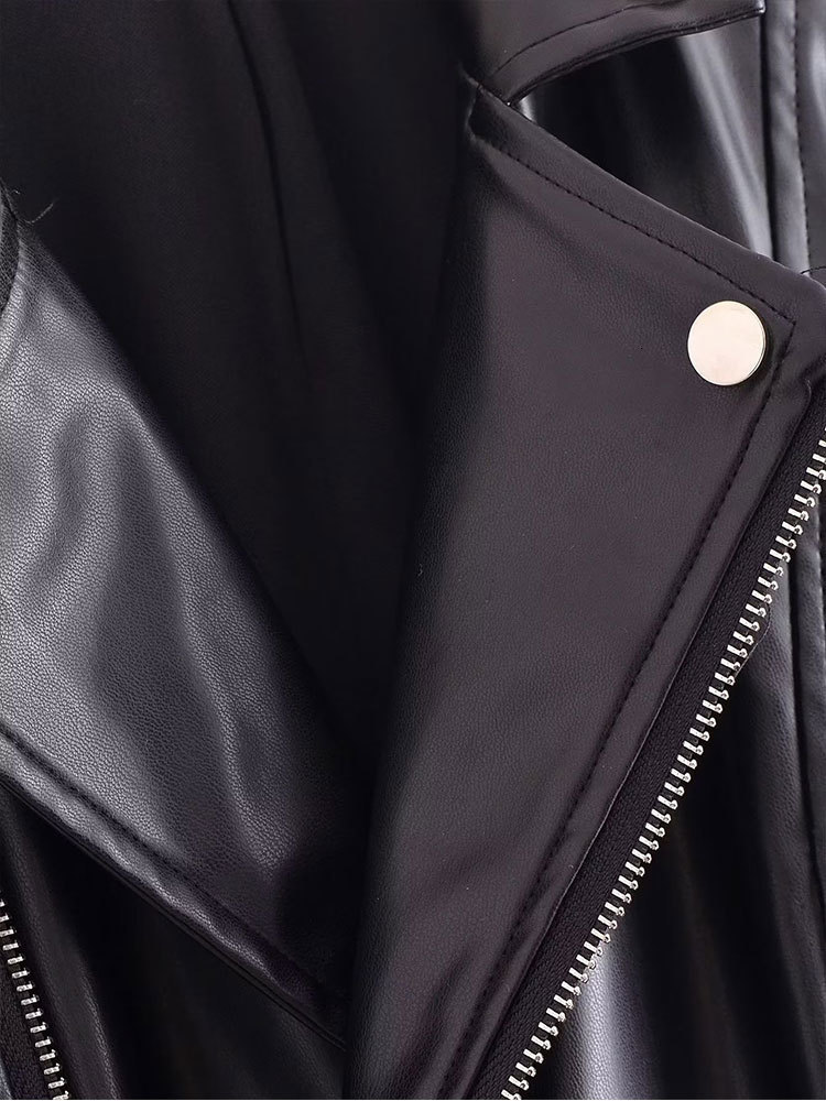 Women's Jackets TELLHONEY Women Fashion Lapel Collar With Belt Front Zipper Faux Leather Jacket Female Long Sleeves Pockets Dress Outfits 230324