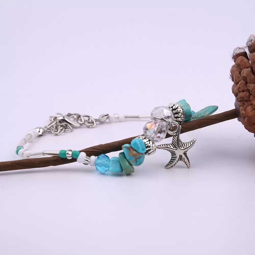Boho Hadmade Starfish Anklet for Women Adjustable turquoise Charm Beads Anklets Bracelets Fashion Summer Foot Jewelry Wholesale