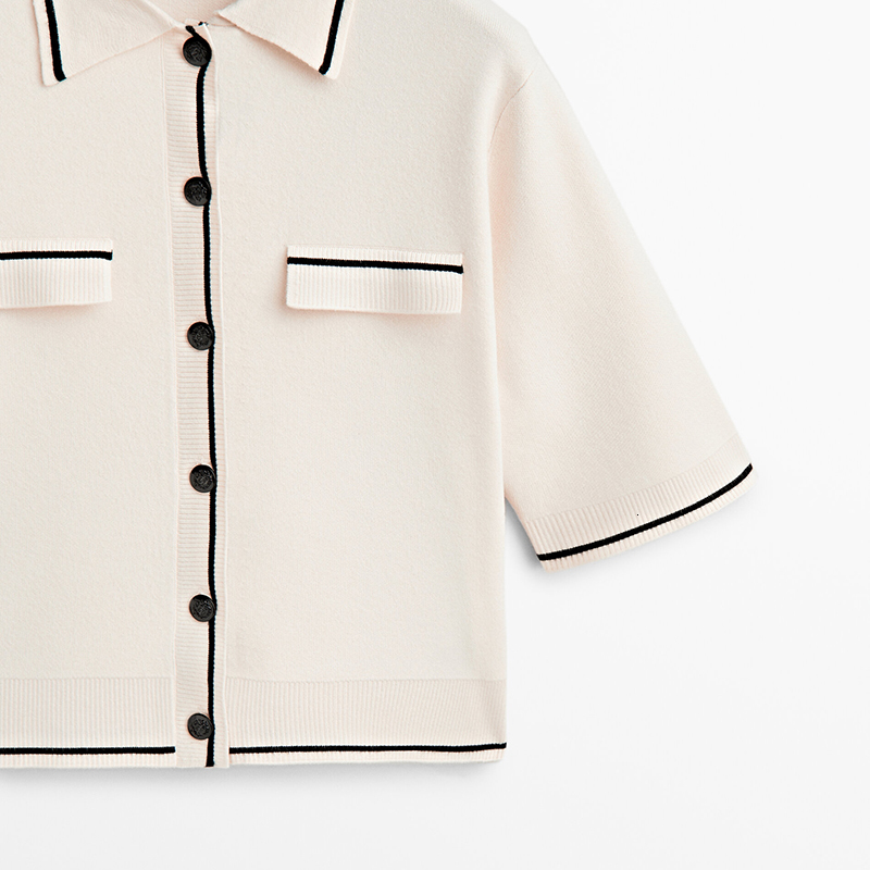 Women's Knits Tees Modelutti 2023 Spring Women Fashion Color Clash Short Sleeve Knitted Sweater Cardigans Coat Versatile Tops Female Chic 230324