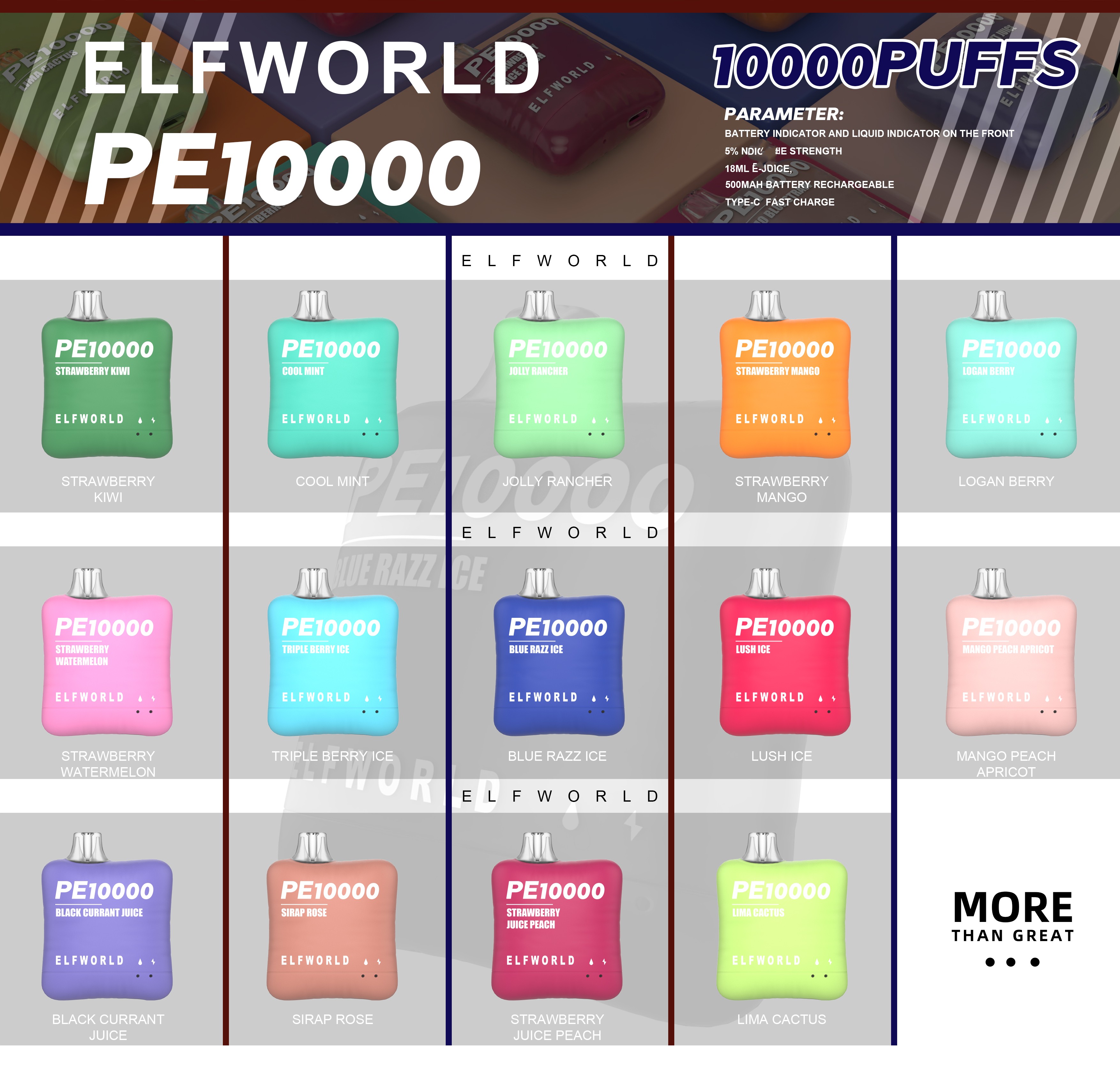 Original Disposable Vape Pod E Cigarette Elfworld PE 10K ELF world ELFWORLD 18ml Mesh coil Disposable Vape PE 10000 puffs Pod Device with 500mAh battery
Original Disposable Vape Pod E Cigarette Elfworld PE 10K ELF world ELFWORLD 18ml Mesh coil Disposable Vape PE 10000 puffs Pod Device with 500mAh battery