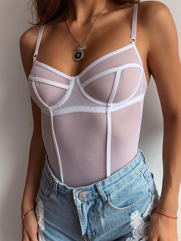 Womens Jumpsuits Rompers Cryptographic Sheer Mesh See Through Sexy Backless Straps Bodysuit Women Skinny Tops Club Bodysuits Overalls Clothes 230324