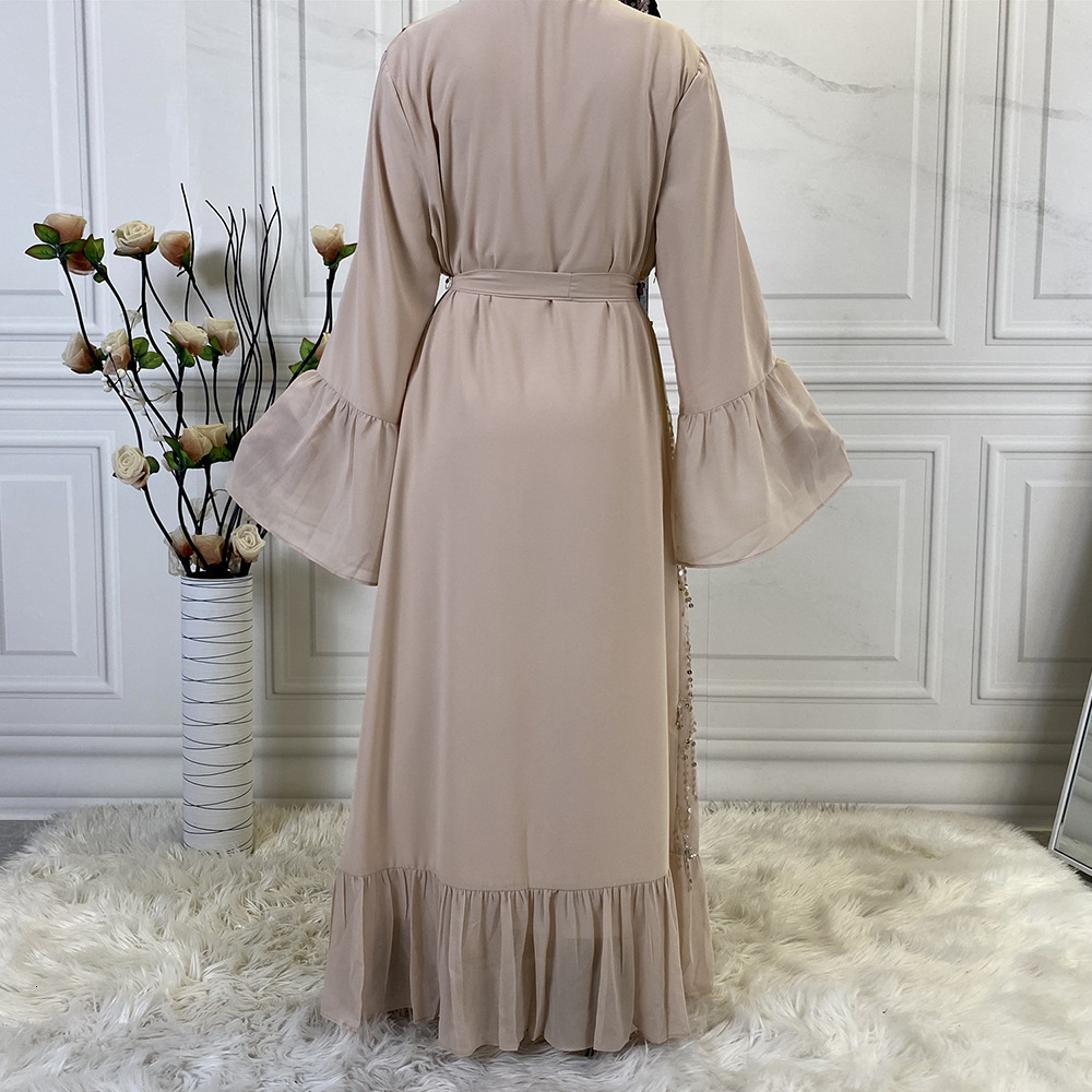Ethnic Clothing Woman Muslim Abaya Sequins Chiffon Cardigan Dress Fashion Casual Turkey Caftan Saudi 230324