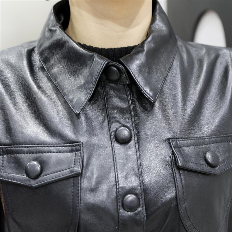 Women's Jackets Leather Waistcoat Spring Autumn Lapel Short Sheepskin Tops Genuine Slim Sleeveless Vest Outer Wear 230324
