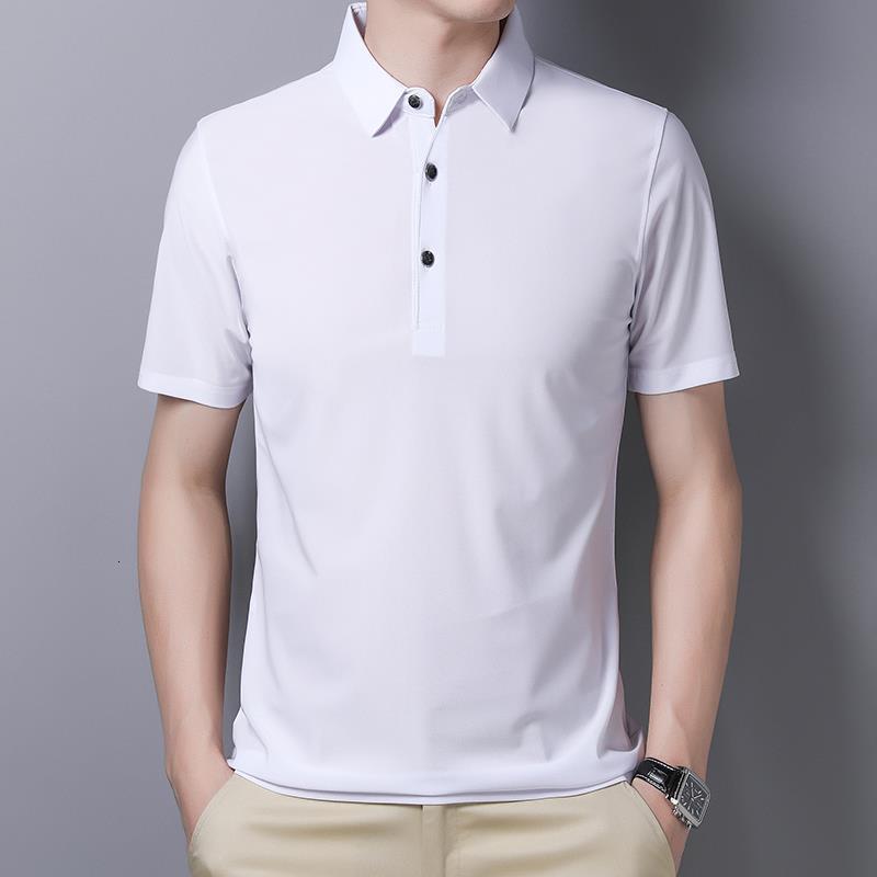 Men's Polos Summer Short Sleeved T-shirt Men's Turn-down Collar Cool Top Ice Silk Light Cotton Breathable POLO Clothing Button Pullovers 230