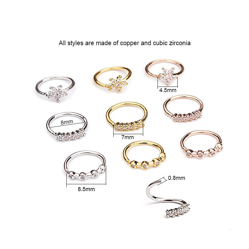 Nose Rings Studs 1Pc 20gx8mm Fashion Piercing Body Jewelry Cz Hoop Nostril Tiny Flower Helix Cartilage Tragus 230325