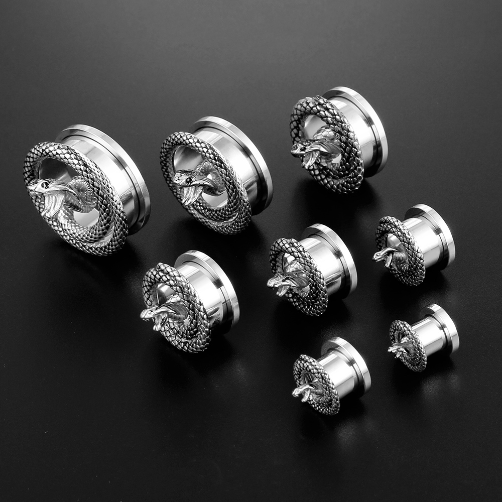 Nose Rings Studs Giga 2 PCS Cool Snake Ear Plugs Gauges Expander Stainless Steel Tunnels Stretcher 8mm25mm Body Piercing Fashion Jewelry Gift 230325