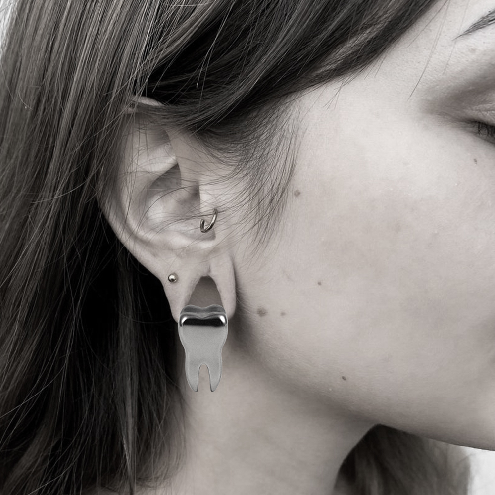 Nose Rings Studs Vankula 2PCS Stainless Steel Cool Teeth Ear Weights Hangers 19mm Gauges Plugs rings Fashion Piercing Body Jewelry 230325