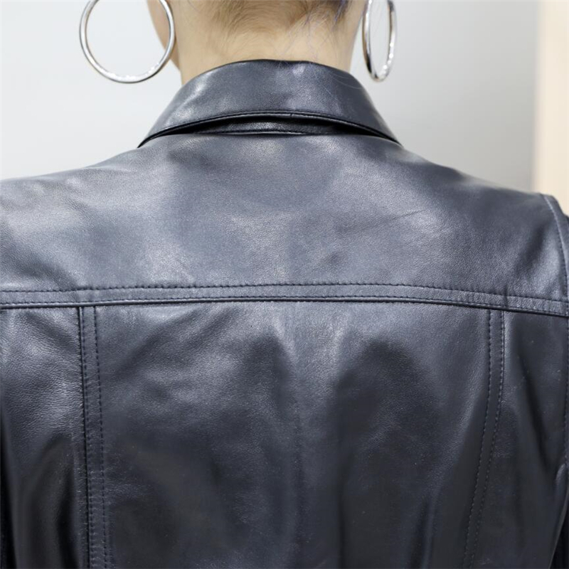 Women's Jackets Leather Waistcoat Spring Autumn Lapel Short Sheepskin Tops Genuine Slim Sleeveless Vest Outer Wear 230324