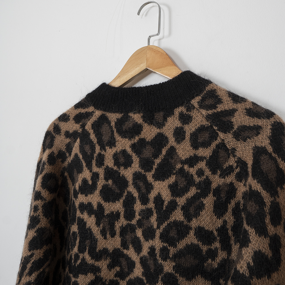 Women's Knits Tees Rowling Mirror Leopard Wool Blend Button Loose Cardigan Sweater Women Spring 2023 O Neck Full Sleeve Knit Female 230324