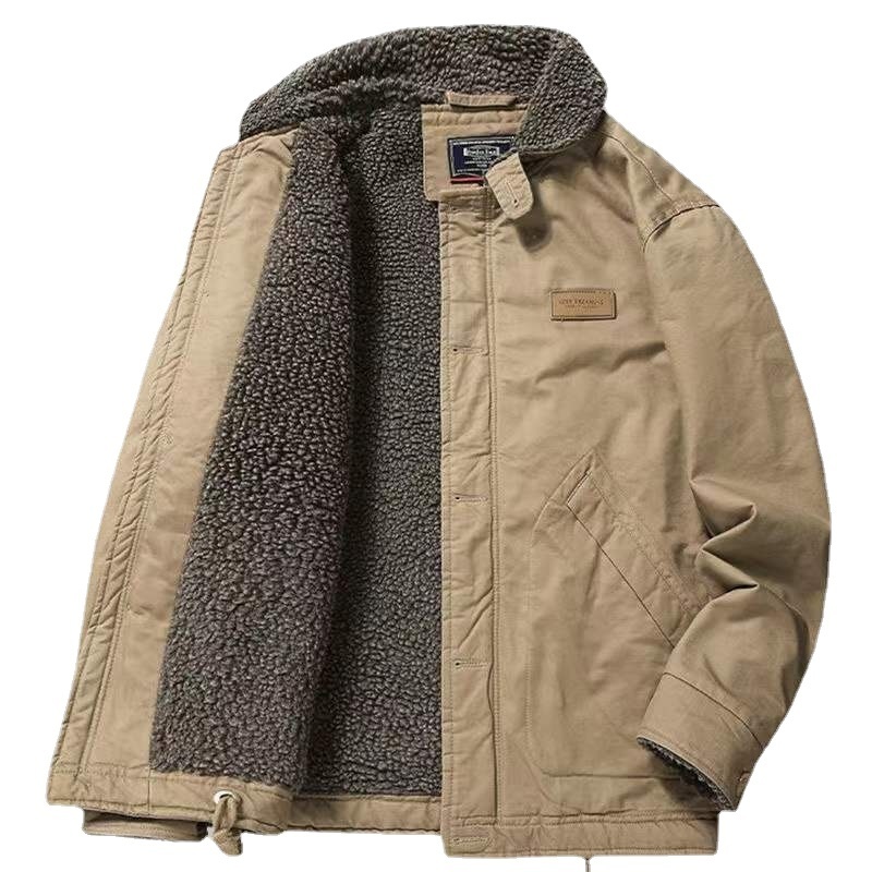 Men's Jackets Cotton Coat Solid Jacket Men Winter Velvet Male Jacket Tooling Loose Large Size Lamb Wool Warm Work Clothes Size L-4XL 230325