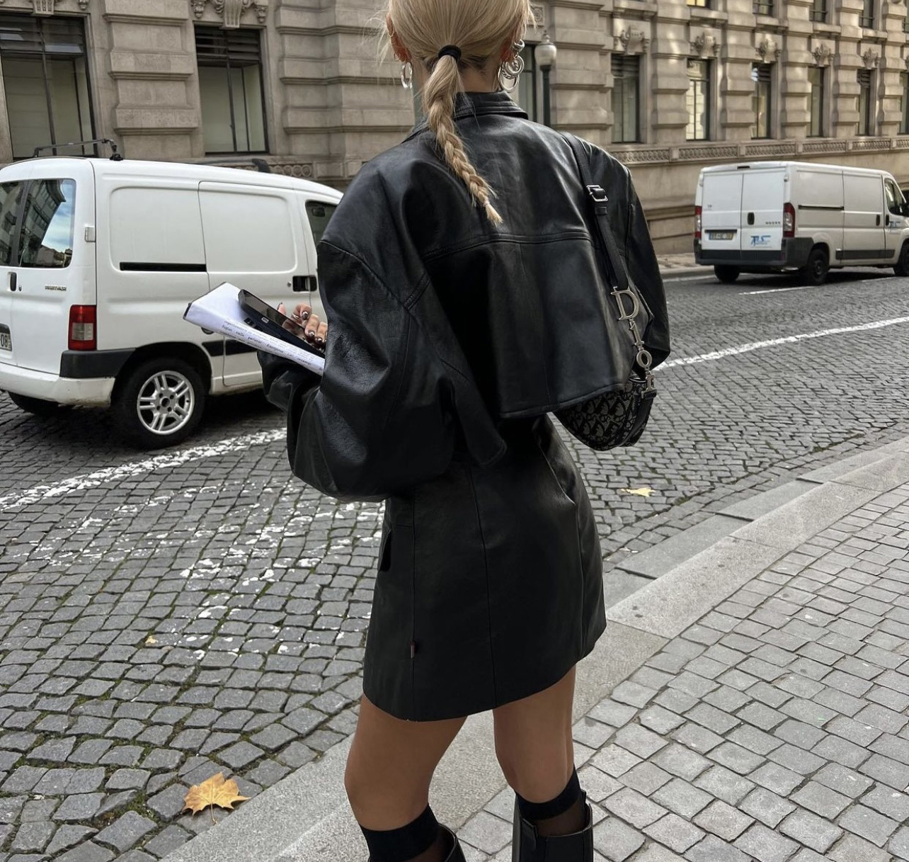 Two Piece Dress Autumn Spicy Girls Black Casual Short Suit Coat Pocket Vintage High Waist Skirt Small Leather Women's FashionSet 230324