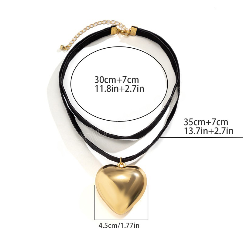 Multilayer Vintage Big Heart Pendant Necklace For Women Girls Fashion Black Velvet Rope Chain Statement Necklace Jewelry