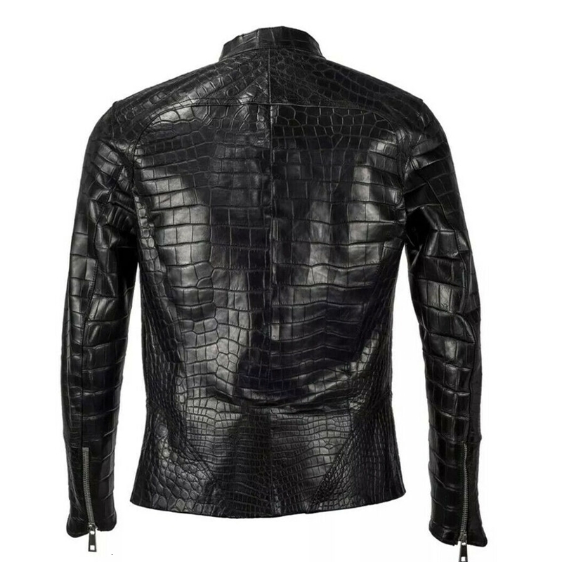 Men's Leather Faux Men Real Emboss Jacket Biker Motorcycle Black Alligator 230324