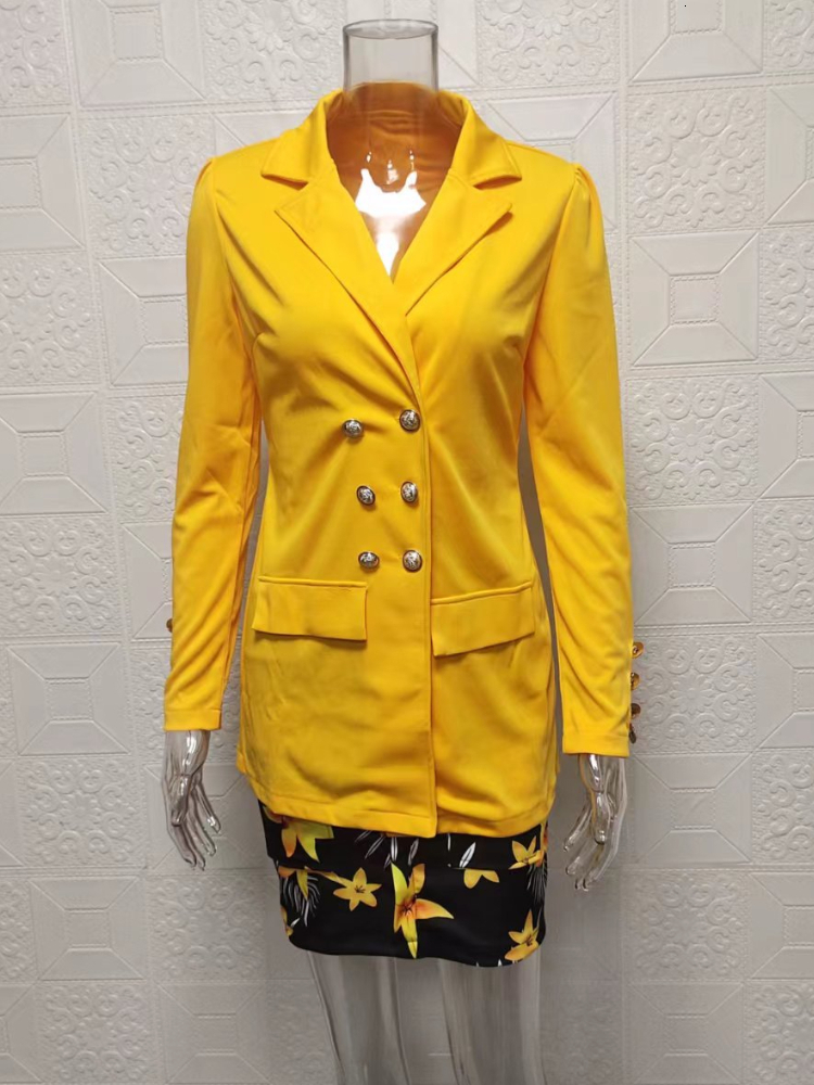 Two Piece Dress Skirt Suits Spring Summer Printed Princess Sleeve Short Commuting Slimfitting 2 Blazer and Jackets Coats 230324