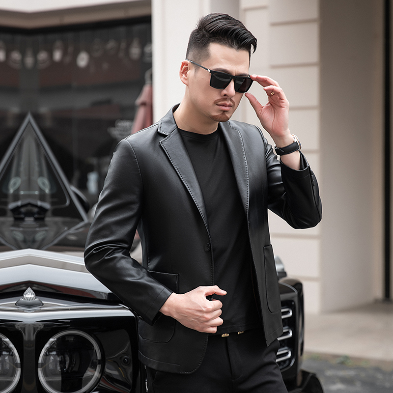 Men's Leather Faux YN2262 Natural Sheep Casual Suit Jacket Slim Spring and Autumn Thin Section Black Brown 230324