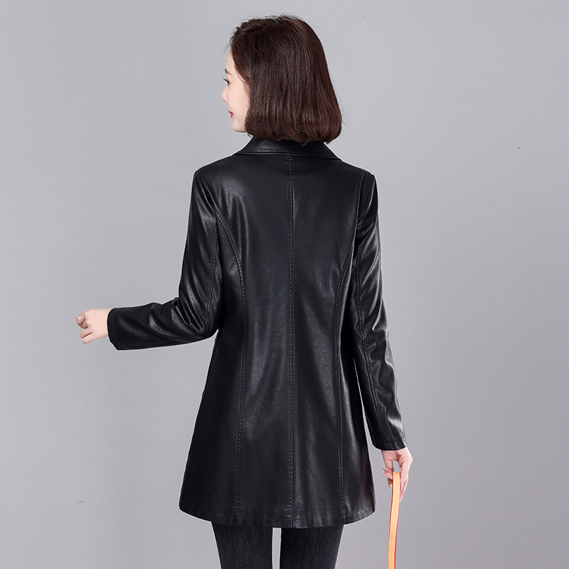 Women's Jacket Fashion Long Coat Spring And Autumn Leather Clothing Slim Single Breasted TurnDown Collar Trench Jackets SWREDMI 230324