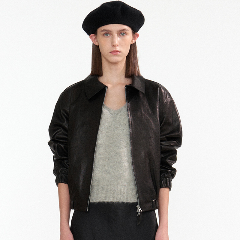 Women's Jackets Small leather coat small black short jacket in spring 2023 230324