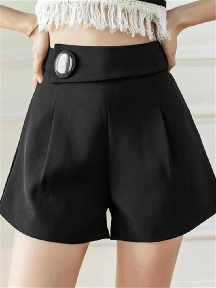 Women's Shorts Seoulish Summer Button Women's Suit Shorts High Waist Wide Leg Shorts Solid Casual Loose Elegant Female Trousers 230325