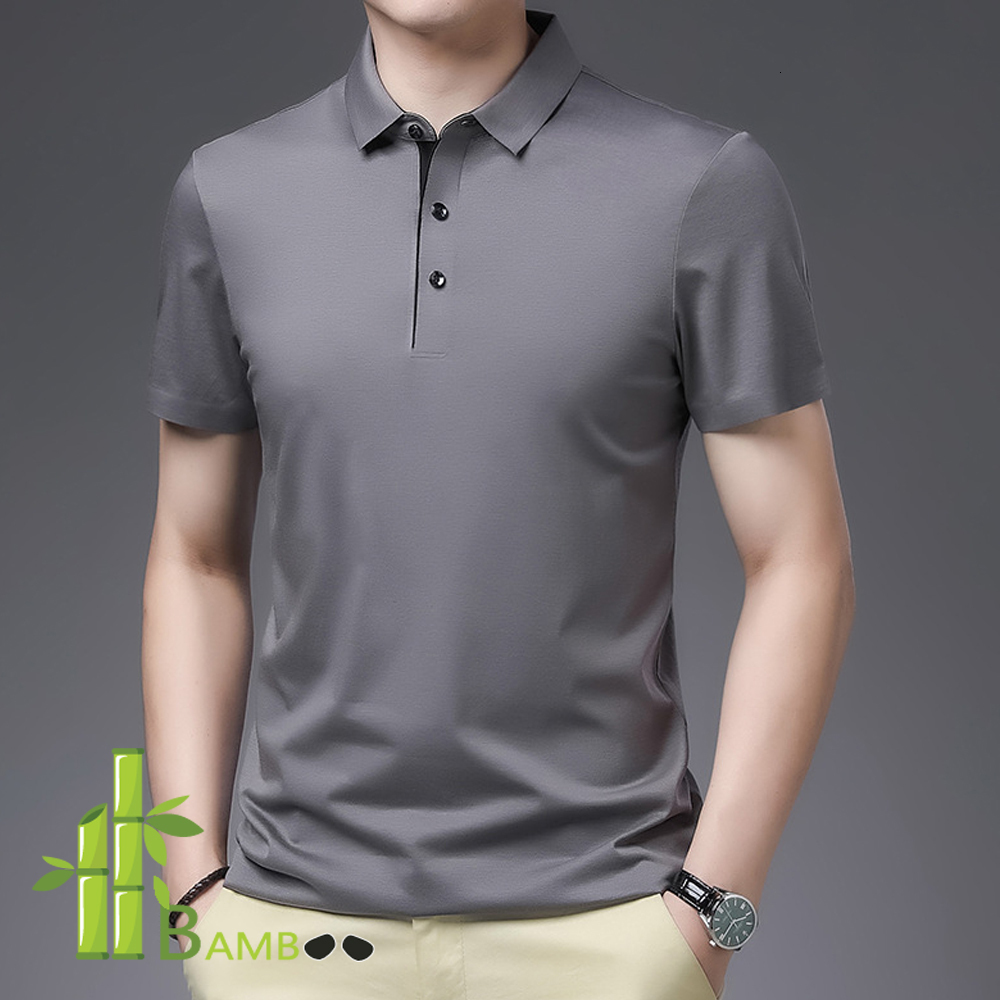 Men's Polos Bamboo Fiber Viscose And Cotton Blend Polo Shirt Men Short Sleeve Collar Seamless T-shirt Summer Thin Lightweight Poloshirt 230325