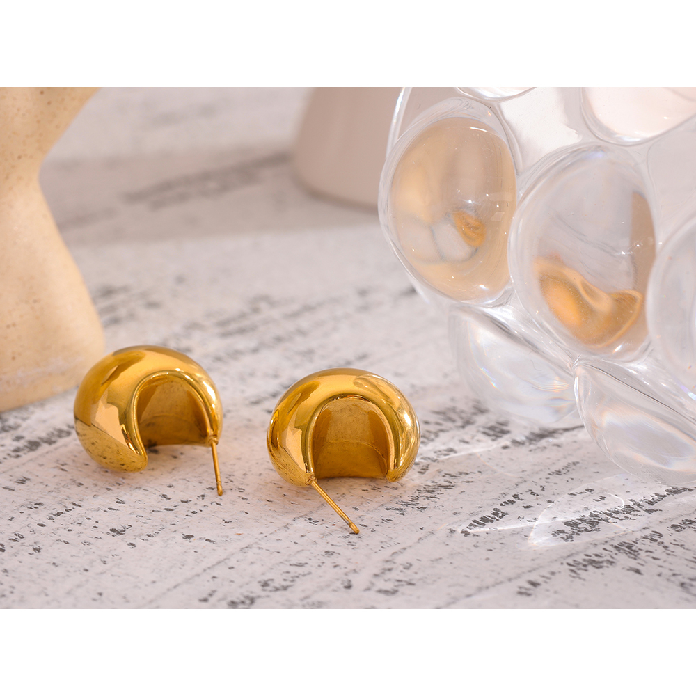 Stud Yhpup Stainless Steel Chunky Stud Earrings for Women Statement Metal Texture Golden Geometric Unusual Earrings Gift Female 230324