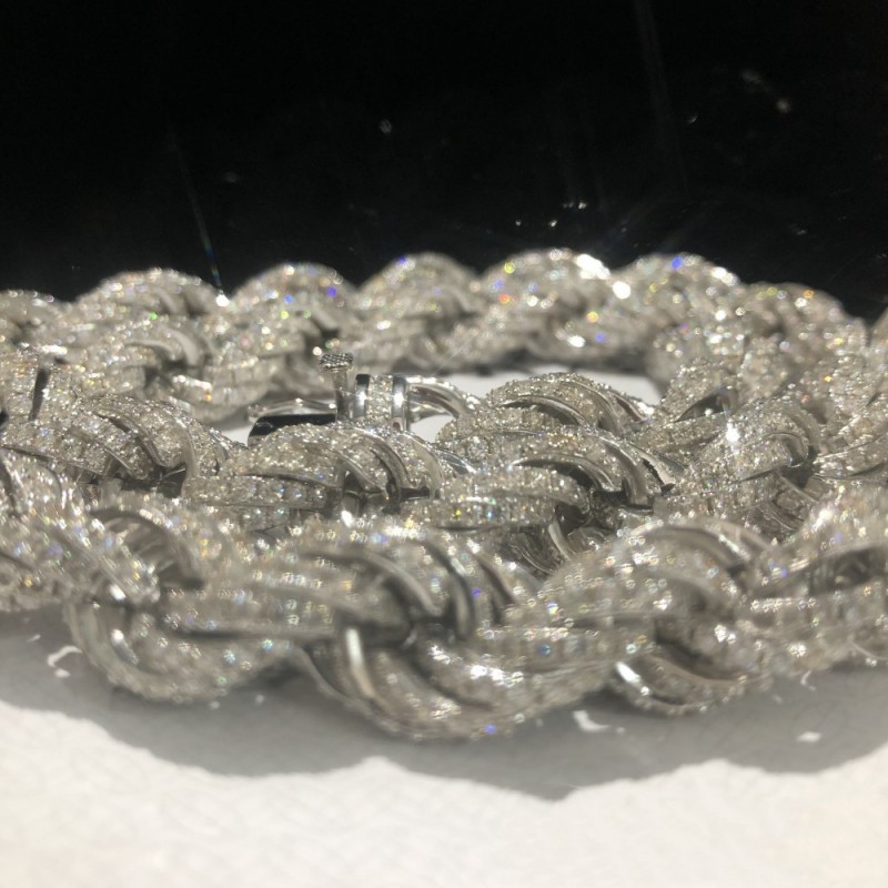 Moissanite Chains 12mm 18-24inch 925 Sterling Silver Passed Test Moissanite Rope Chain Necklace for Women/Men Nice Gift