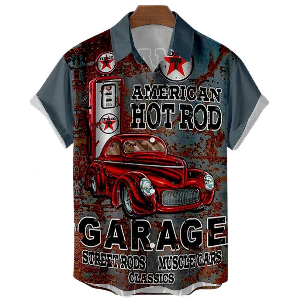 Men's Casual Shirts Summer Hawaiian Vintage Top 3d Car Print Loose Men Beach Aloha Shirt Fashion Clothing Ropa Hombre 5XL 230325