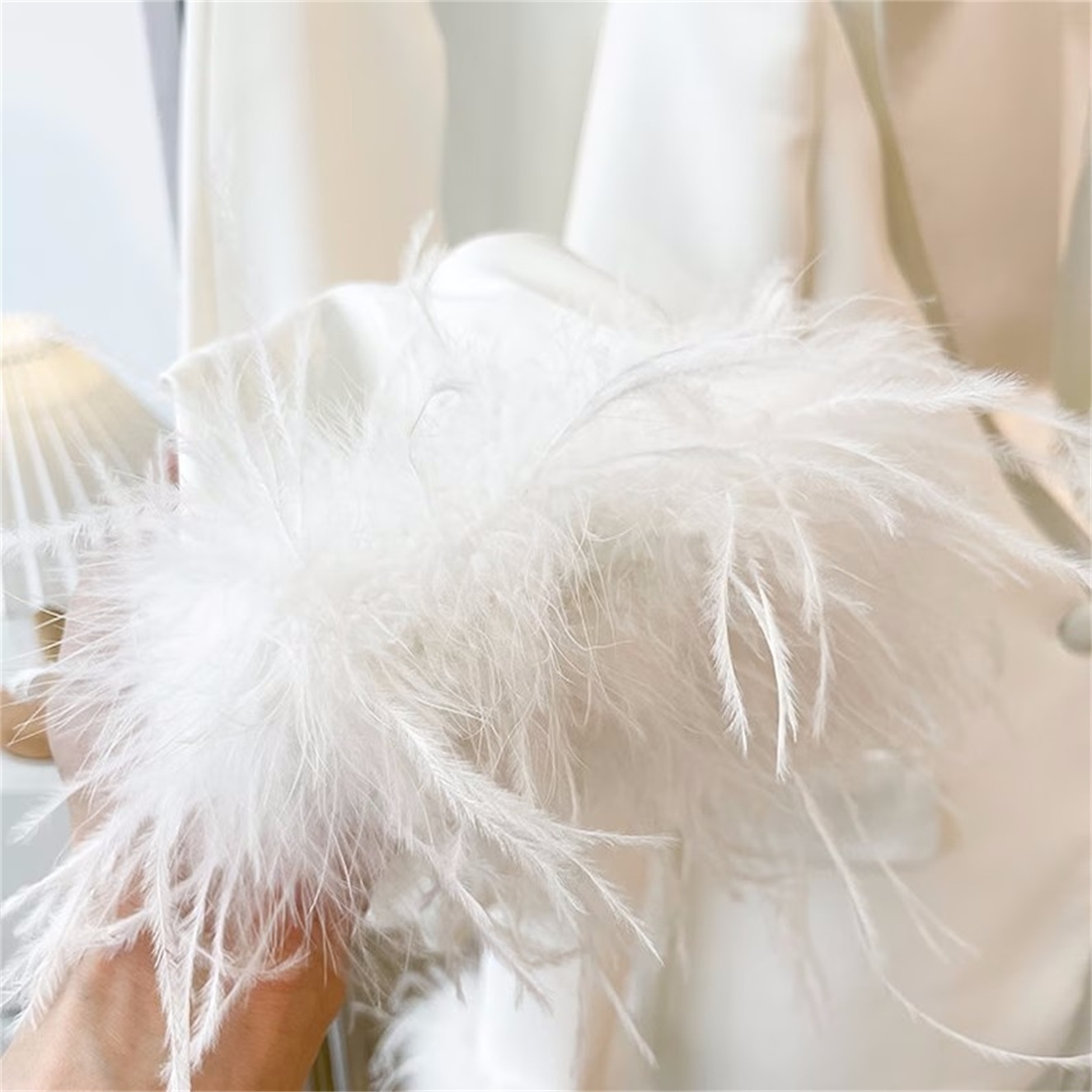 Ostrich Feather Mother of the Bride Pants Suits Women Ladies Formal Evening Party Blazer Wear Jacket 2 Pieces