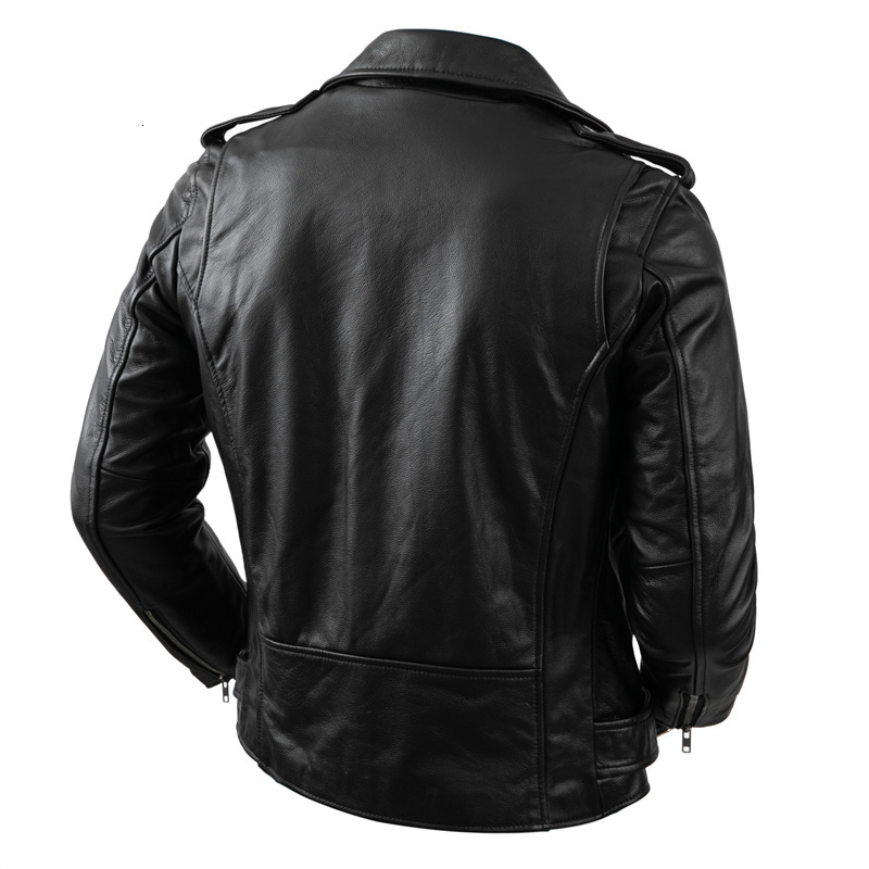 Men's Leather Faux Genuine Cowhide Motorcycle Coat Jacket Lapel Jackets s Clothing Real 230324