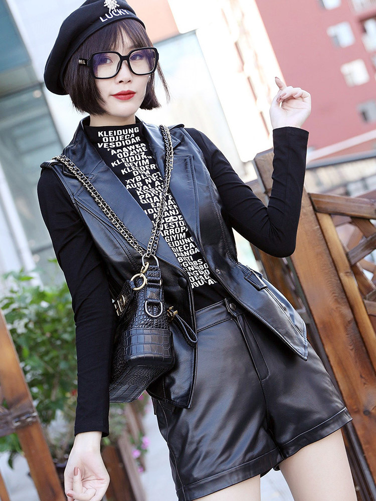 Women's Jackets Leather Vest Waistcoat Spring Autumn Sheepskin Nipped Waists Tops Genuine Slim Sleeveless Female Small Outer Wear 230324