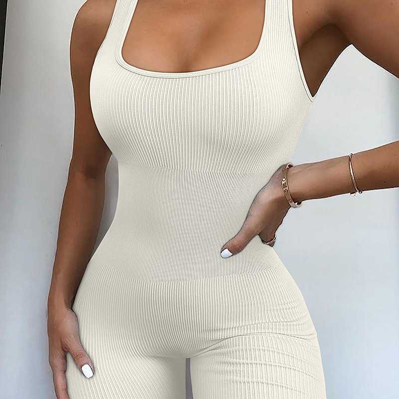 Women's Tracksuits Y2k Clothes Bodycon Jumpsuits For Women 2023 Sleeveless Square Neck Ribbed Rompers Overalls Sports Yoga Fitness Set Z0325