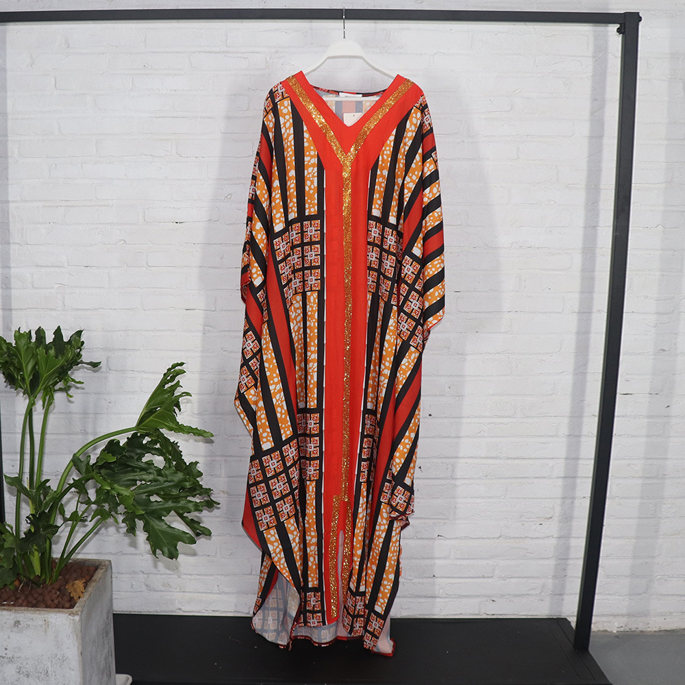 Ethnic Clothing African Dresses For Women Muslim V-neck Maxi Femme Robe Nigerian Traditional Clothes Summer Fashion Abayas Dubai Boubou 230325