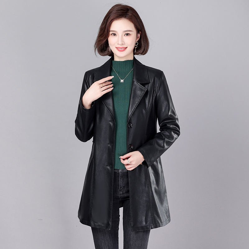 Women's Jacket Fashion Long Coat Spring And Autumn Leather Clothing Slim Single Breasted TurnDown Collar Trench Jackets SWREDMI 230324