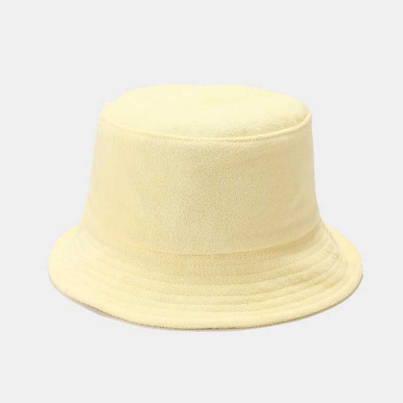 Wide Brim Hats 2022 Autumn Terry Cloth Towel Bucket Hat Women Men Candy Colors Panama Sun Fisherman Hat P230311