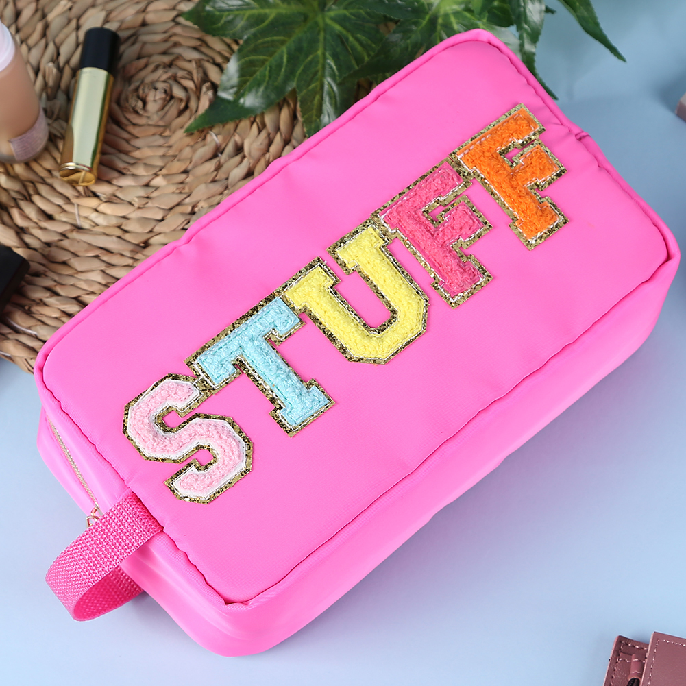 Cosmetic Bags Cases Letter Patches Nylon Cosmetic Bag Clutch Women Fashion Travel Make up Cosmetic Bags Pouches Snakes Stuff Makeup Toiletry Bag 23032