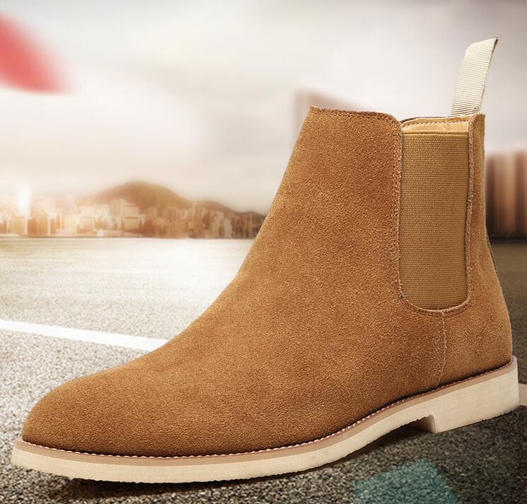 Autumn and Winter British Martin Boots Pointed Casual Shoes Leather High-top Men's Chelsea Boots Motorcycle Boots Yellow color