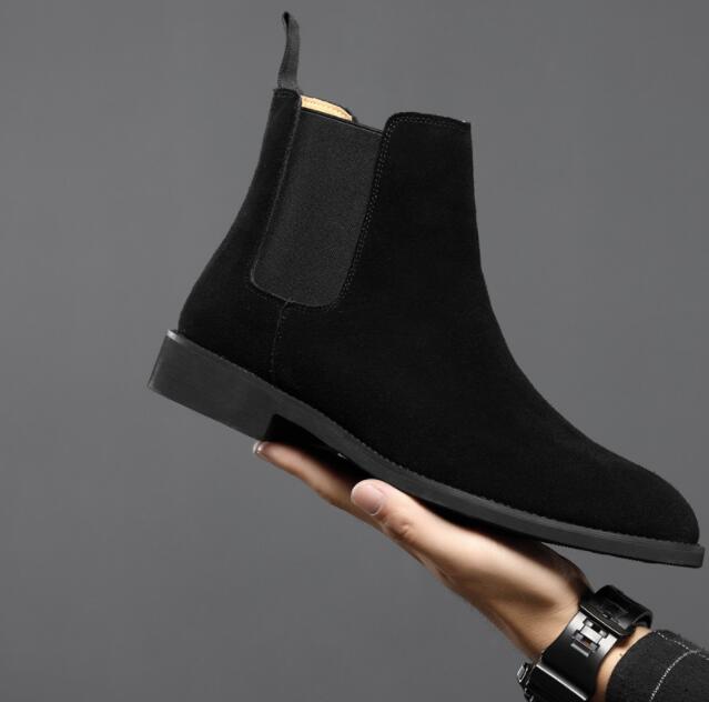 Autumn and Winter British Martin Boots Pointed Casual Shoes Leather High-top Men's Chelsea Boots Motorcycle Boots Suede Black color