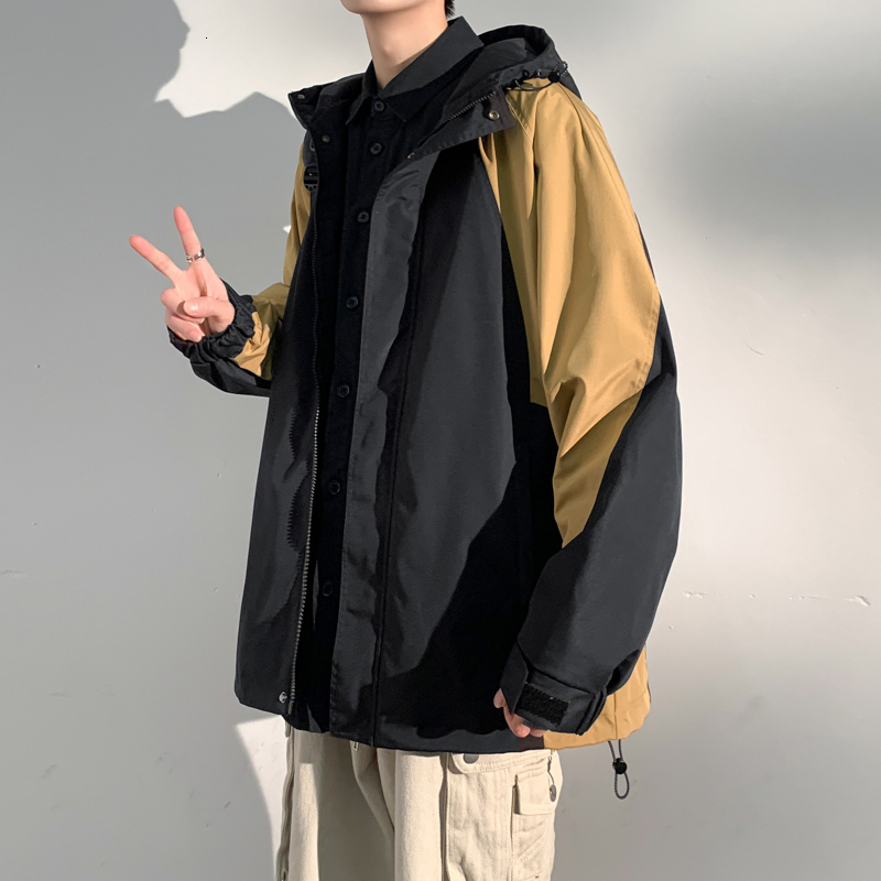 Men's Jackets Men Streetwear Loose Zipper Hoody Jacket Windbreaker Harajuku Black Khaki Hipster Cargo Outwear Coats 230325