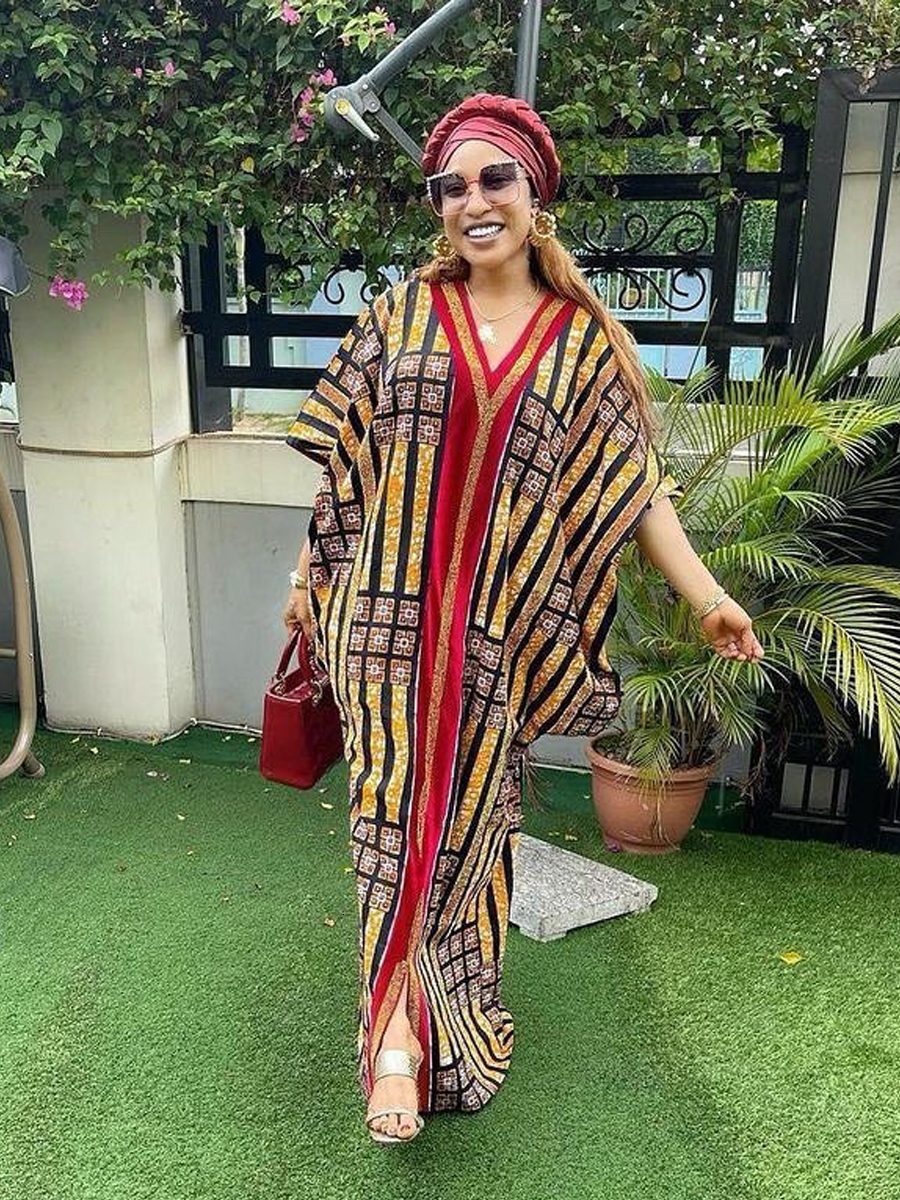 Ethnic Clothing African Dresses For Women Muslim V-neck Maxi Femme Robe Nigerian Traditional Clothes Summer Fashion Abayas Dubai Boubou 230325