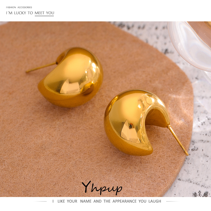 Stud Yhpup Stainless Steel Chunky Stud Earrings for Women Statement Metal Texture Golden Geometric Unusual Earrings Gift Female 230324