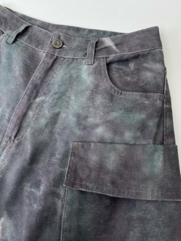 Women's Pants s LGRQ 2023 Autumn Fashion Trousers Loose Wide Leg Tie Dye Patchwork High Wiast Pockets Multiple Cargo 17A1165H 230325