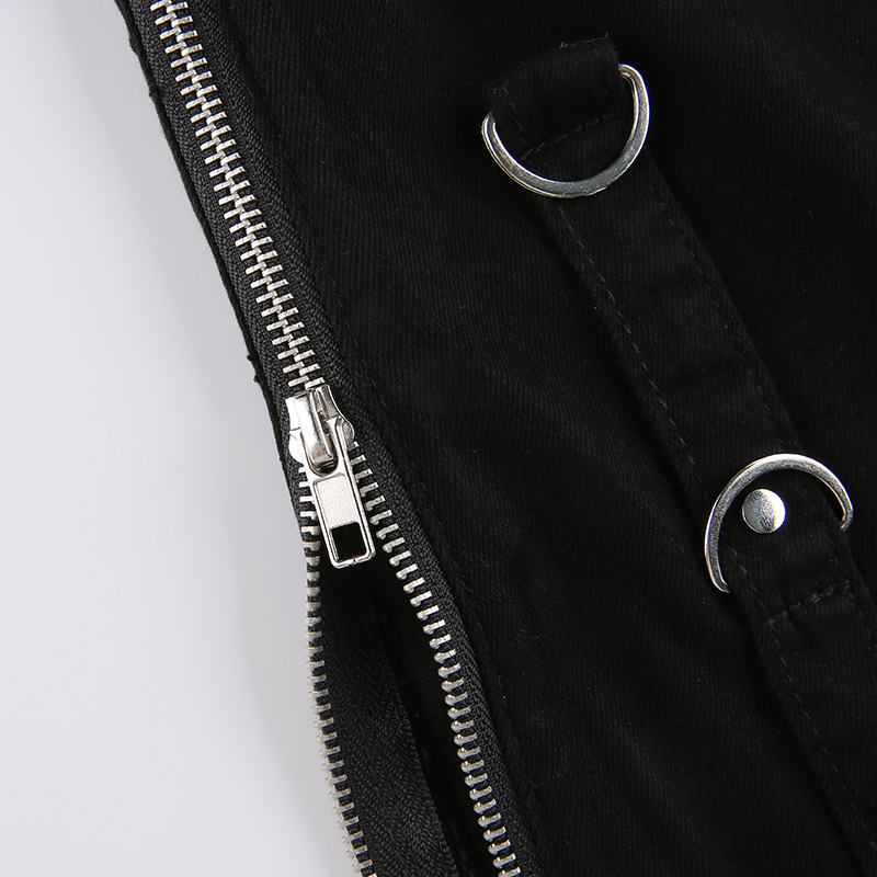 Women's Jeans SUCHCUTE Punk Rivets Zipper Black Straight Gothic Low Waist Women Denim Trousers Aesthetic Streetwear Dark Academia Pants 230325