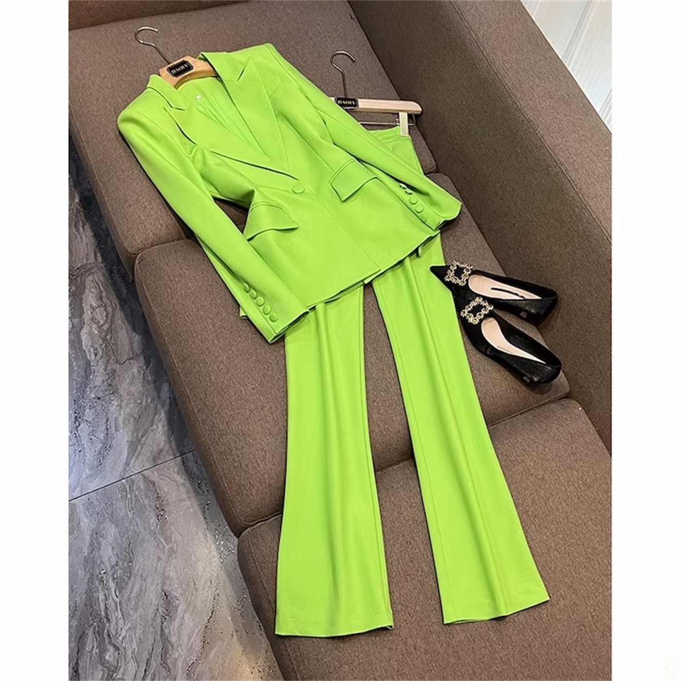 Spring Green Tailored Women Pants Suits Loose Leisure Celebrity Lady Customization Prom Formal Guest Wear For Wedding 2 Pieces