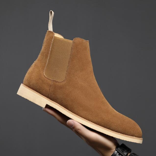 Autumn and Winter British Martin Boots Pointed Casual Shoes Leather High-top Men's Chelsea Boots Motorcycle Boots Yellow color